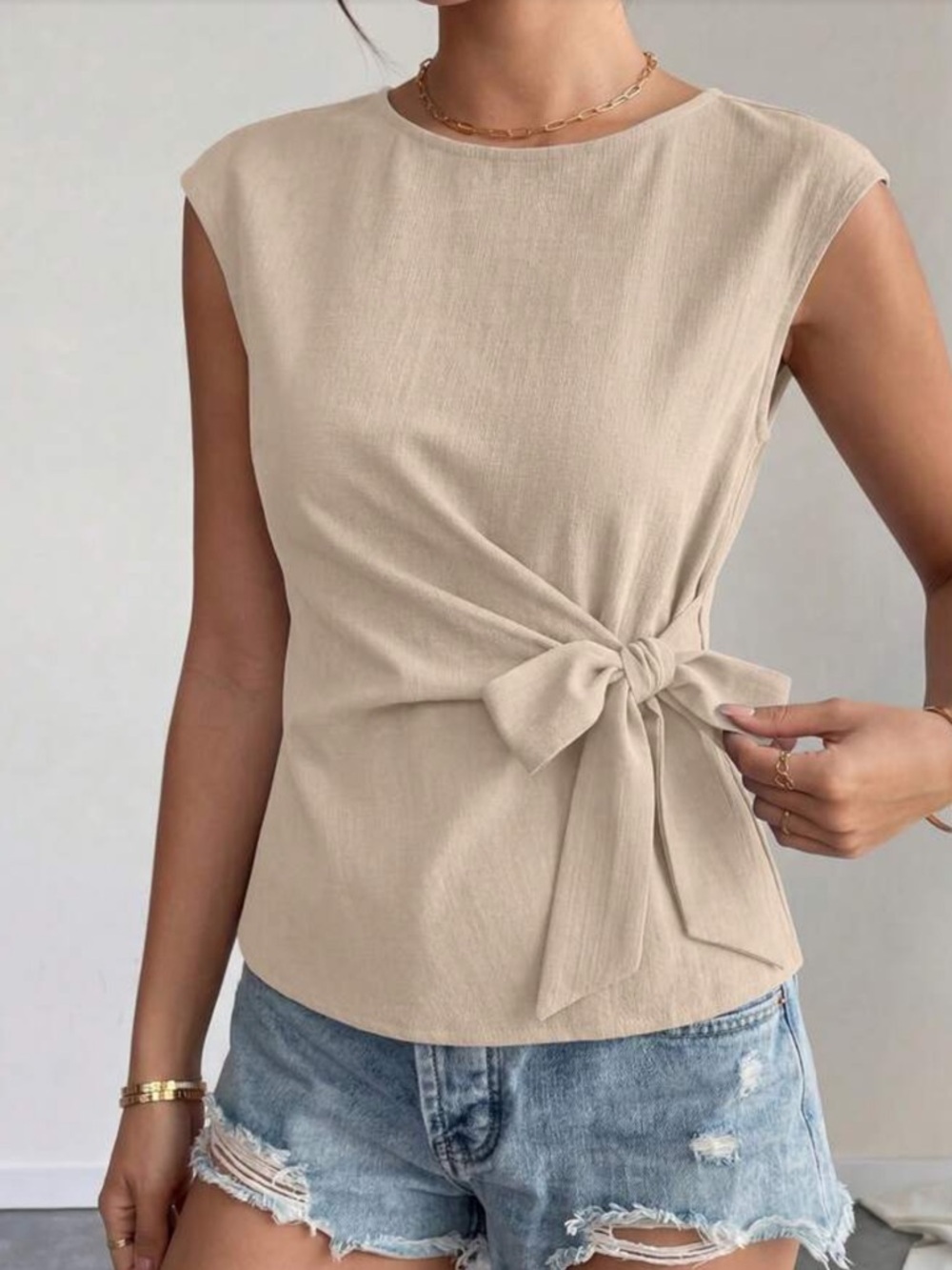 Khaki Knot Side  Women's Top